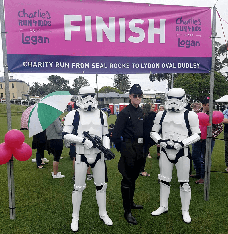 Troopers under the finish banner